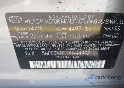 2017 Hyundai Sonata Sport из США, поврежденный, VIN 5NPE34AF1HH444462